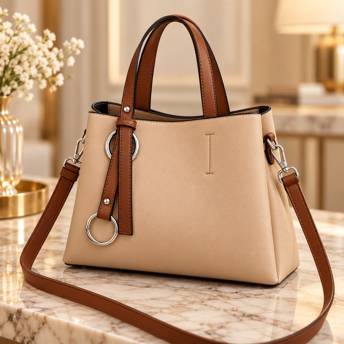 Arena, beige con asas café, vista 2 de 3
