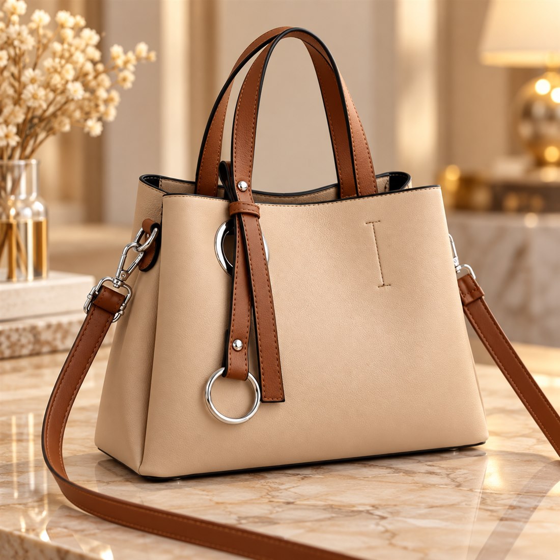 Arena, beige con asas café, vista 3 de 3