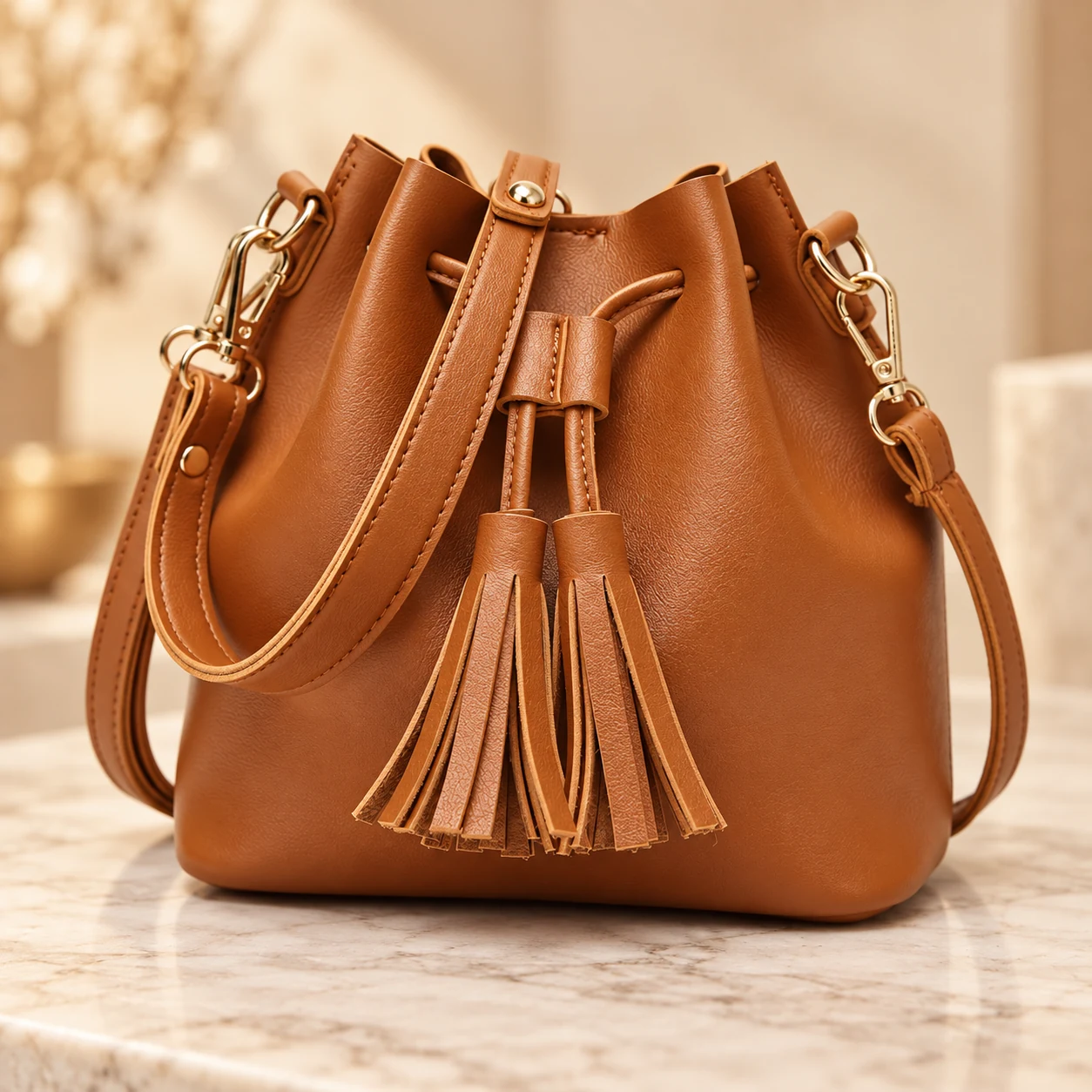 Bucket Cognac, vista frontal tres cuartos