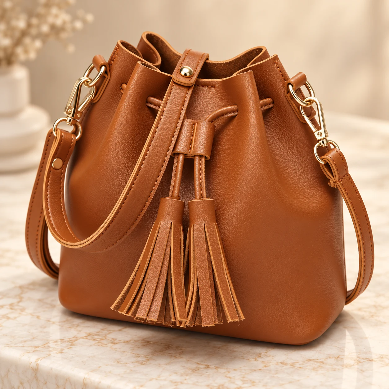Bucket Cognac, vista superior tres cuartos