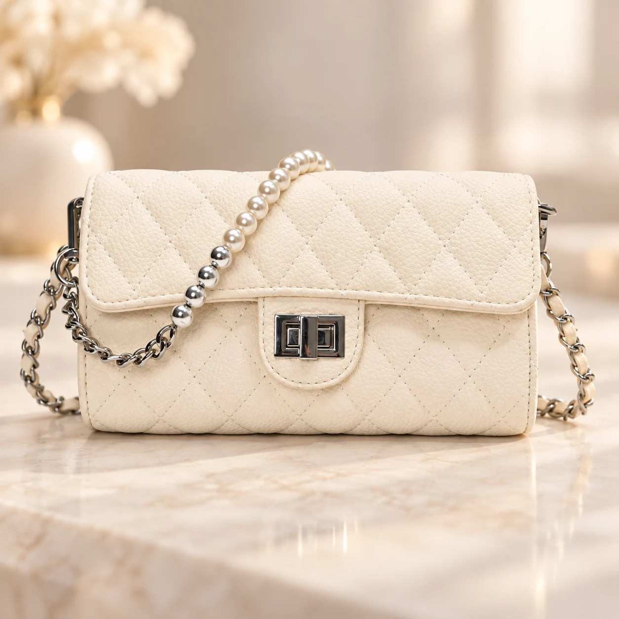 Ivory Pearl color marfil acolchado, vista frontal