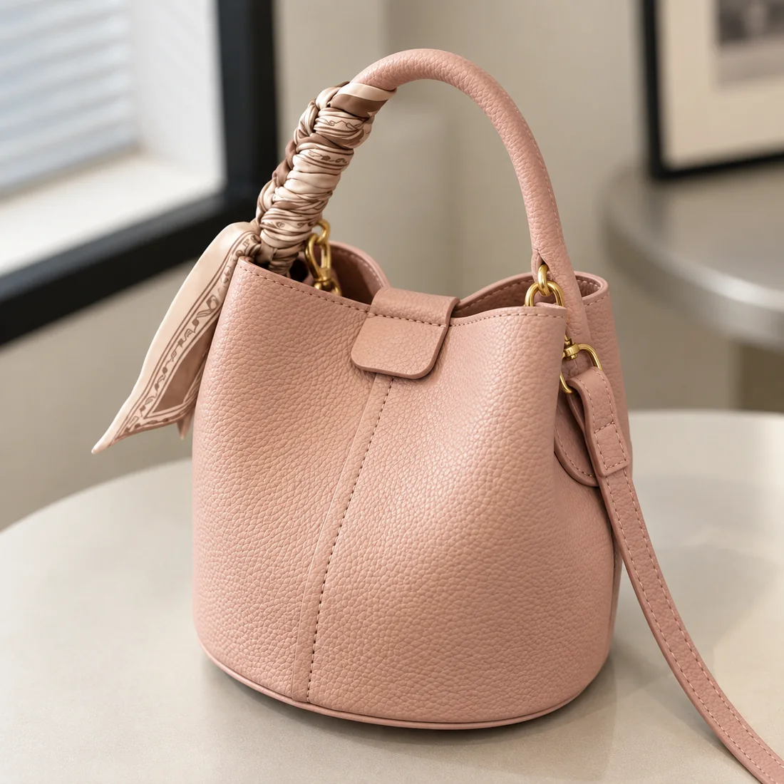 Mini Bucket color blush, vista superior tres cuartos